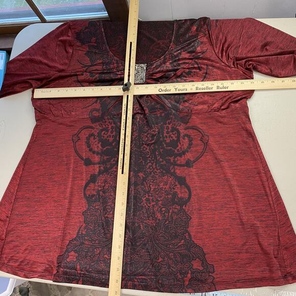 One World Tunic Top Womens 3X Red Black Embellished Flowy Boho Whimsigoth Witchy - Picture 8 of 15